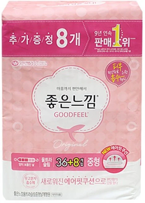 좋은느낌 중형 울트라 36+8개입 -TJ/중형생리대/탐폰, 1개, 36개입 - 쿠팡