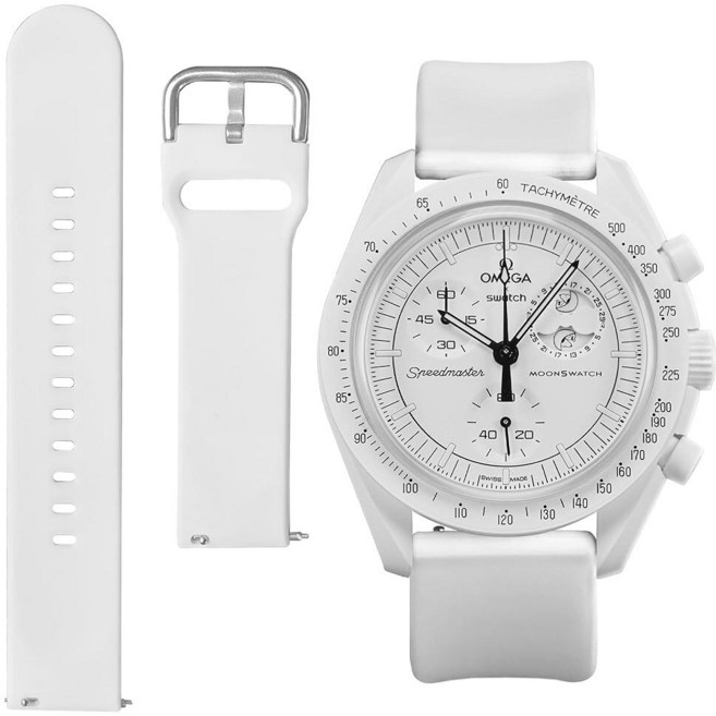 Ocdin 오메가 X 스와치 문스와치 스피드마스터 퀵 릴리즈 시계 스트랩 교체용 밴드 (화이트) 198271