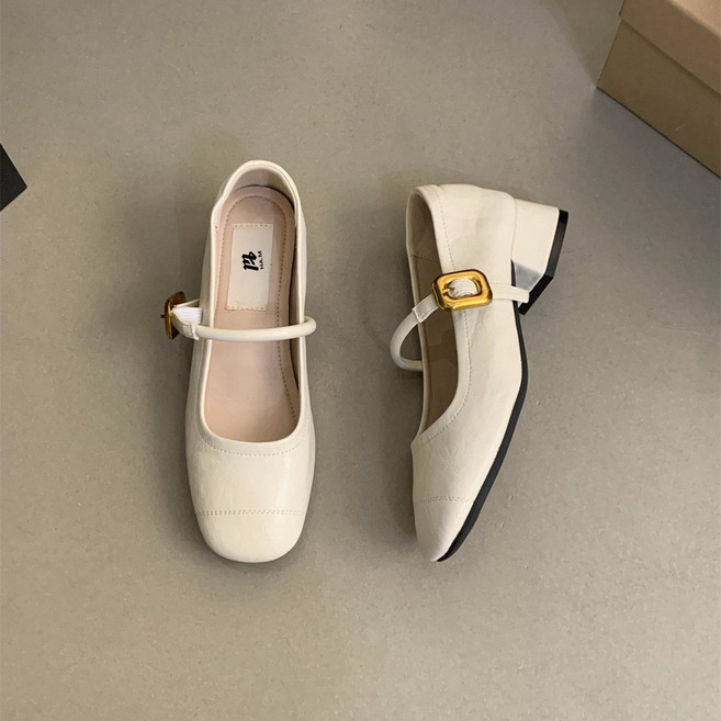 HAM 펌프스 여성 통굽 봄가을 작은 구두 빈티지 미들 굽 메리제인 슈즈