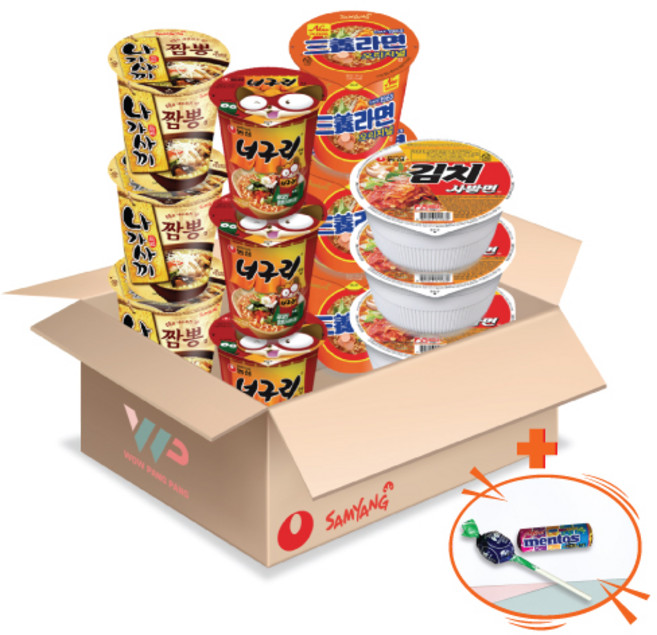 농심 삼양 컵라면 소컵 4종 혼합세트 김치사발면 3컵+너구리 3컵+삼양라면 3컵+나가사끼짬뽕 3컵 총 12컵입 미니 멘토스+투시팝 사탕 사은품 2종 증정, 1개