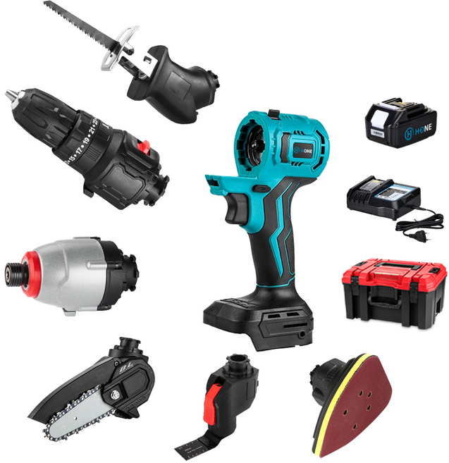 에이치원 무선 멀티드릴 공구 해머 직소 임팩 멀티 공구 6종 + 4A 배터리 +고속 충전기 세트 (임펙+해머드릴+멀티커터+체인톱+컷쏘+샌딩), 1개