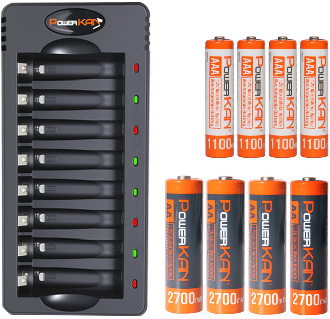 POWERKAN 8구 충전지 ZN826E 충전기세트 AA AAA 니켈수소 NiMH, 상페참조, 826E충전기+AA4개+AAA4개
