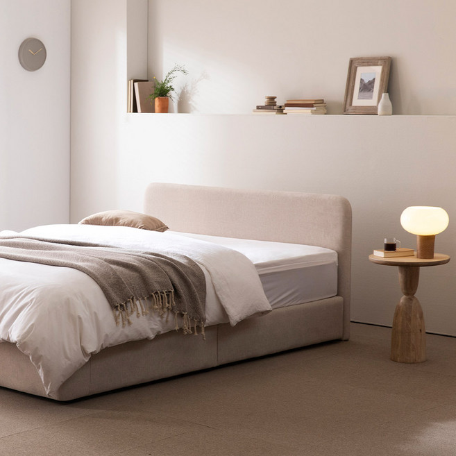 [자모고 매트 포함] 젠티스 파운드 패브릭 침대 프레임 베이지 X 자모고 매트리스 슈퍼싱글 SS 퀸 Q 킹 K, 1.파운드슬림, B.퀸Q (퀸/킹 겸용), 2.자모고포트