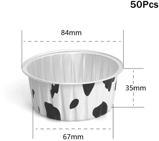 쿠쿠스토어 10/20/50개입 원형 베이킹 컵 틴 종이 포일 뚜껑 재사 가능 컵케이크 디저트 플란 미니 팬 빵, 01 50Pcs Multicolor