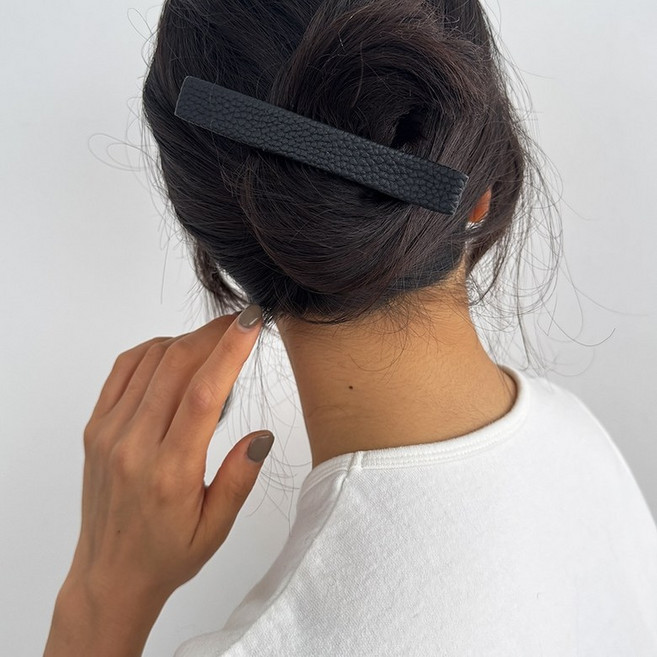 합성 엠보싱 토고 가죽 메탈 사각 롱 집게 헤어핀