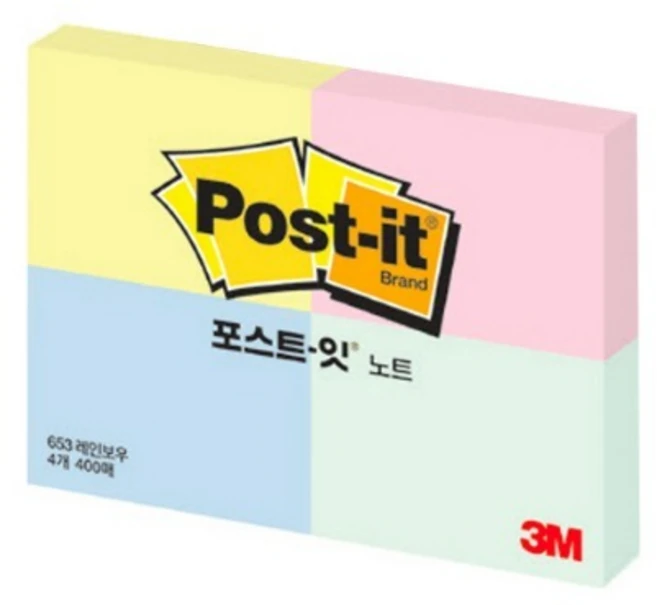 3M 포스트잇 4패드 미니 노트 653-4 (51mmx38mm), 레인보우, 1세트, 4매 - 쿠팡