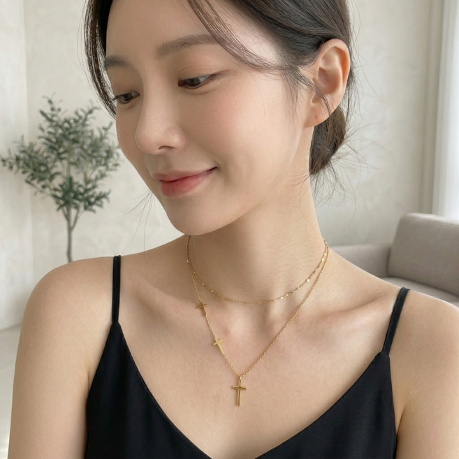 십자가목걸이 두줄 레이어드 펜던트 패션 십자가 목걸이 SP034