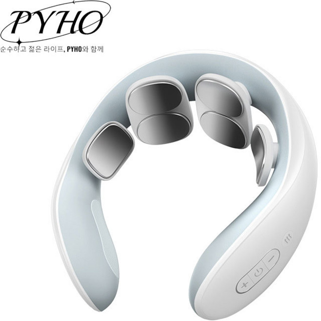 PYHO 목 마사지기 펄스 온열 주무름 안마기 무선 충전식 목 어깨 넥케어 마사지기, 흰색, H66a
