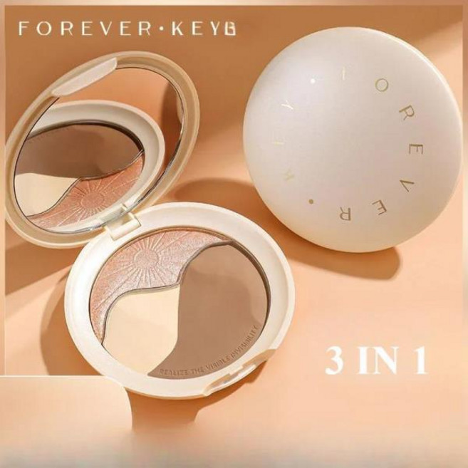 ForeverKey 무광 하이글로스 아이섀도우 브라이트닝 코 플레이트 브론저 및 하이라이터 메이크업 3 색