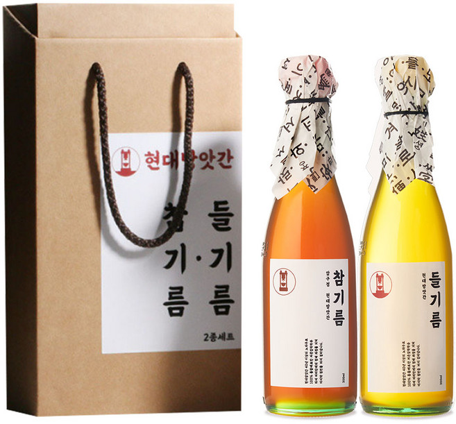 현대방앗간 저온압착 통참깨 참기름 + 저온압착 통들깨 들기름 선물세트, 1세트, 300ml