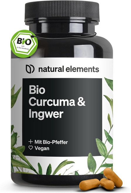 네츄럴 엘리먼츠 바이오커큐민 & 생강 180캡슐 유기농 커큐민 생강 후추 함유 고용량 비건, 180정, 1개