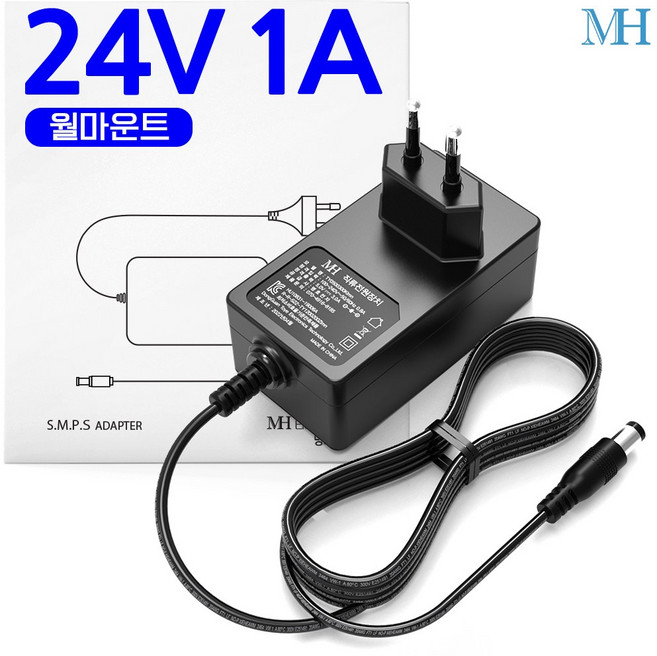 명호전자 24V1A 아답터 벽걸이형(TY2400100KImn) DC 24V 1A 어댑터, MH2401_24V 1A 벽걸이형, 1개