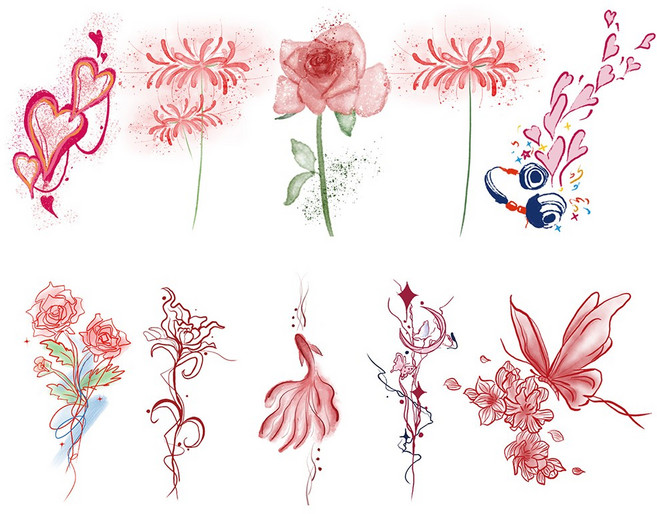 아띠꼴로 새긴듯해 붙이는 일회용 타투 스티커 셀프 헤나 판박이문신, 중형02.로맨스세트, 1세트, 구성