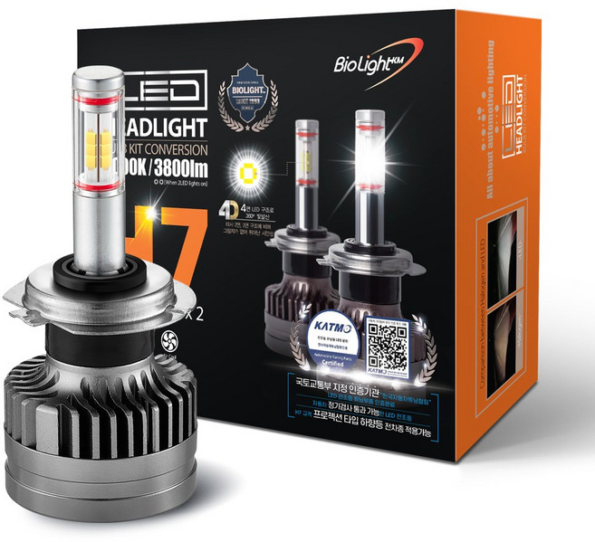 튜닝인증부품 바이오라이트 4면 합법 LED 전조등 헤드라이트 (1 Set), H7, 2개, B-Type