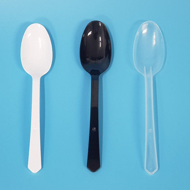 밥 숟가락 (100개) 17.5cm / 수저 스푼 일회용 플라스틱 벌크 개별 낱개 포장 배달 캠핑 테이크아웃 용기 반투명 백색 블랙, 반투명(100개)(개별포장)