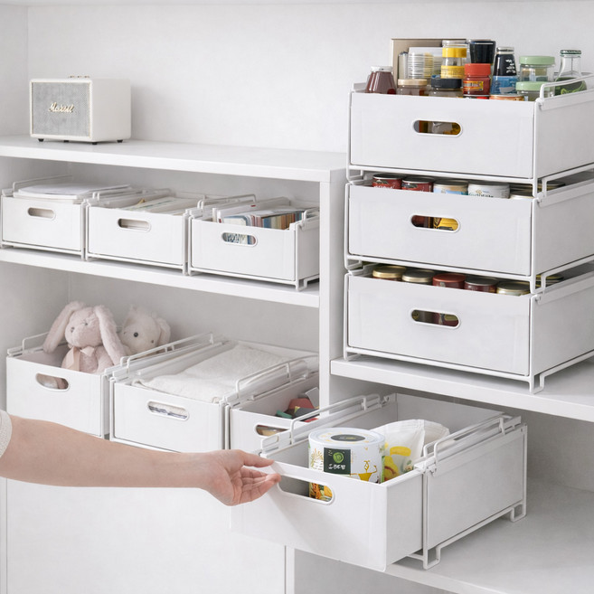 TLB 풀업 슬라이딩 싱크대 상 하부장 선반 책상정리함, 2개, 화이트