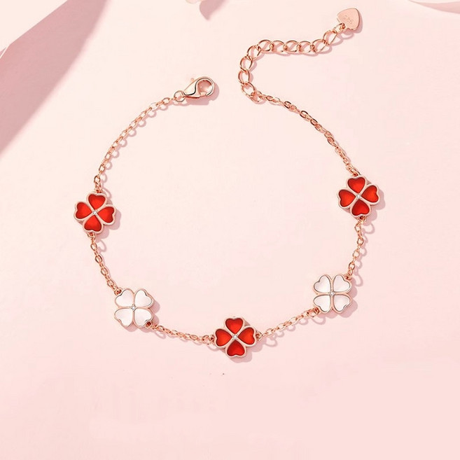 GRACIAN 14K도금 행운의 네잎클로버 레이어드 팔찌 여성 선물 CM012