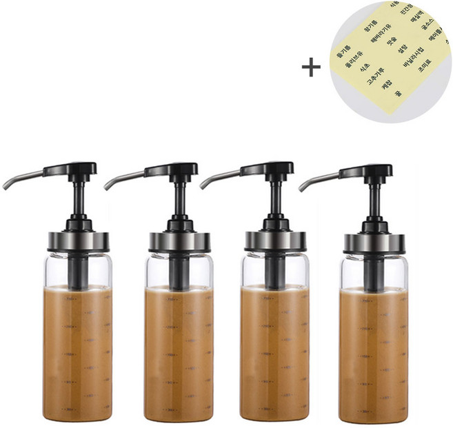 헤이엔코 펌프 내열유리 밀폐 오일병 +스티커, 4세트, 300ml