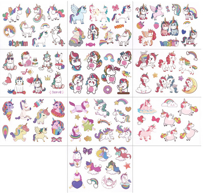 니즈엘 KC인증 어린이 타투스티커 10장세트 유아 캐릭터 헤나 문신 판박이 스티커, 1개, 02.타투(A유니콘-10장)