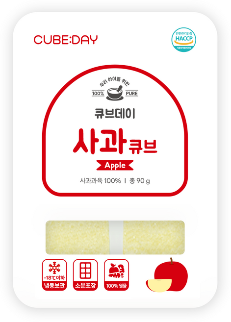 큐브데이 과일 사과 큐브 (고운 입자 초기 중기 후기) 다진 야채 채소 무스 토핑 죽, 90g, 1개