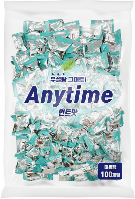 애니타임 무설탕 캔디 민트맛 대용량 사탕 100개(개별포장)