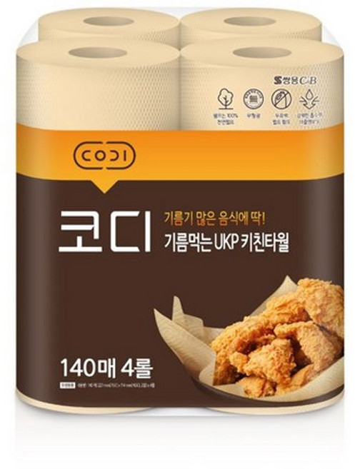 코디 기름먹는 키친타월 140매, 4개입, 1개