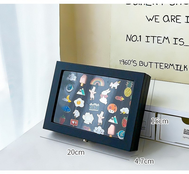 까마느 투명 뱃지 보관함 뱃지 캔뱃지 메달 수납 전시 프레임, 1개, 블랙