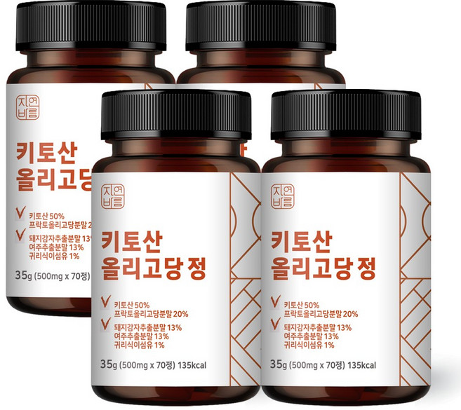 자연바름 순도 100% 키토산 올리고당 가루 분말 정, 70정, 4개