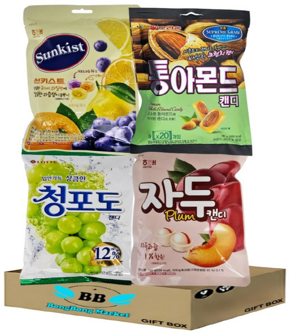 봉봉마켓 4종사탕세트 썬키스트+통아몬드+자두캔디+청포도캔디, 1개