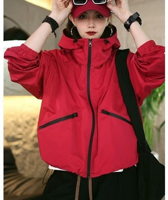 여성 바람막이 점퍼 캐주얼 봄 가을 등산복 야상 재킷 루즈핏 여자 후드 재킷 LPC