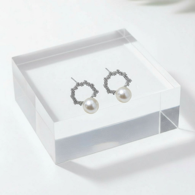 엘레강스 큐빅 서클 펄 드롭 이어링