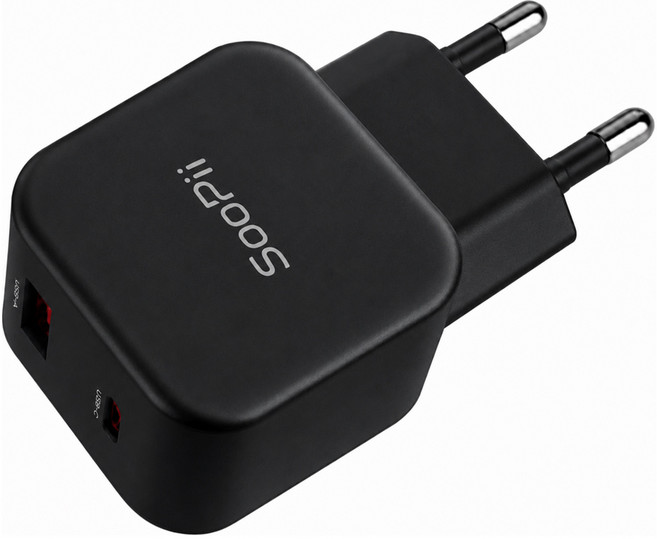 USB A C타입 25W PD PPS 2포트 듀얼 초고속 충전기, 1개, 블랙