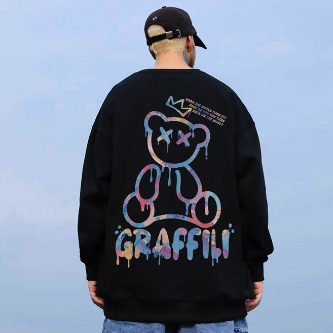 歐北潮流 印花韓版大學T 圓領長袖衛衣 大尺碼