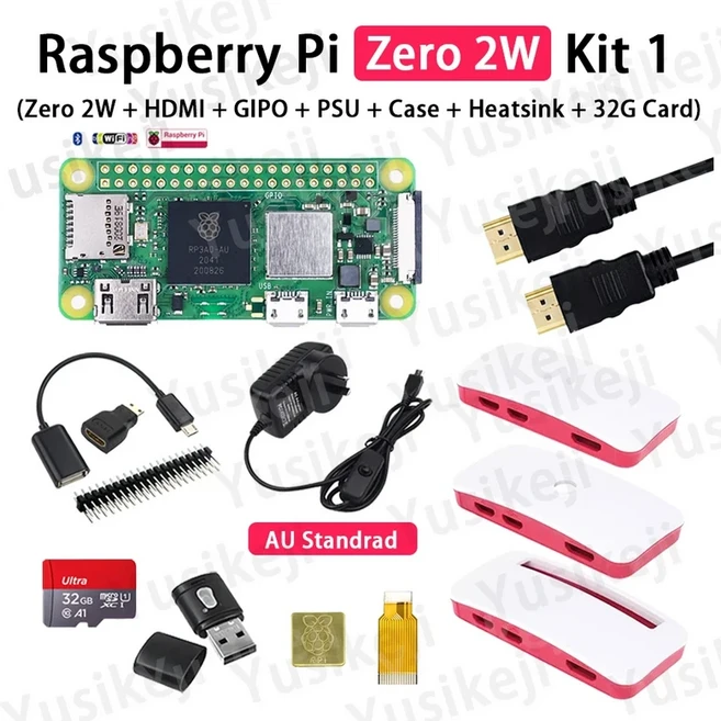 오리지널 라즈베리 파이 제로 2W ZERO 2W 키트(제로 2W+케이스+HDMI 케이블+전원 공급 장치+GPIO 세트+히트, 05 ZERO 2W KIT 1 AU