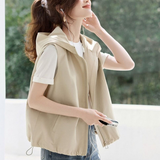 여성 봄가을용 캐주얼 후드 베스트 무지 조끼 레이어드룩 ZXC41660