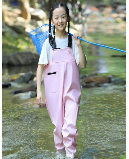 유 어린이 갯벌 체험 조개잡이 해루질 일체형 가슴 장화, 205, 핑크