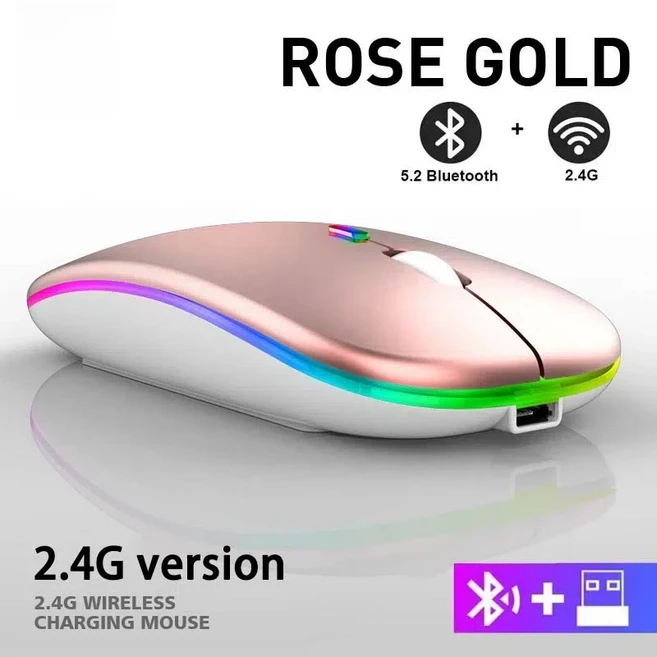 쿠쿠스토어 2025 Xiaomi 무선 마우스 Bluetooth 및 2.4GHz 듀얼 모드 충전식 RGB 인체 공학적 자동 클릭 PC, 01 Rose Gold
