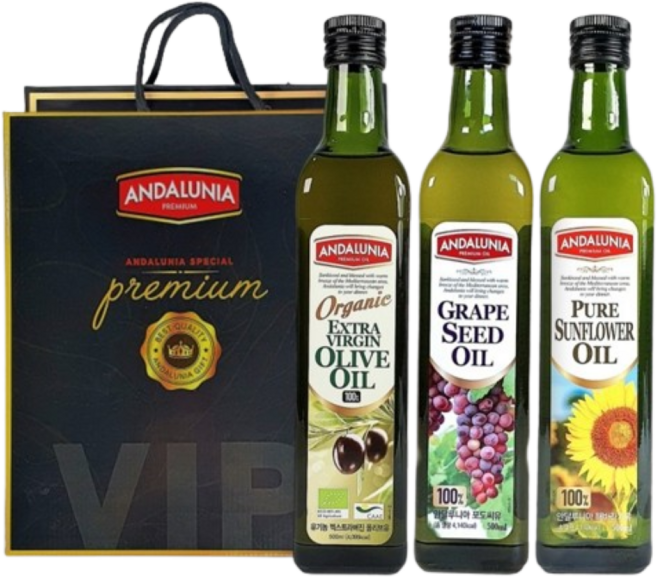 안달루니아 올리브유 + 포도씨유 + 해바라기씨유 선물세트 + 쇼핑백, 1세트