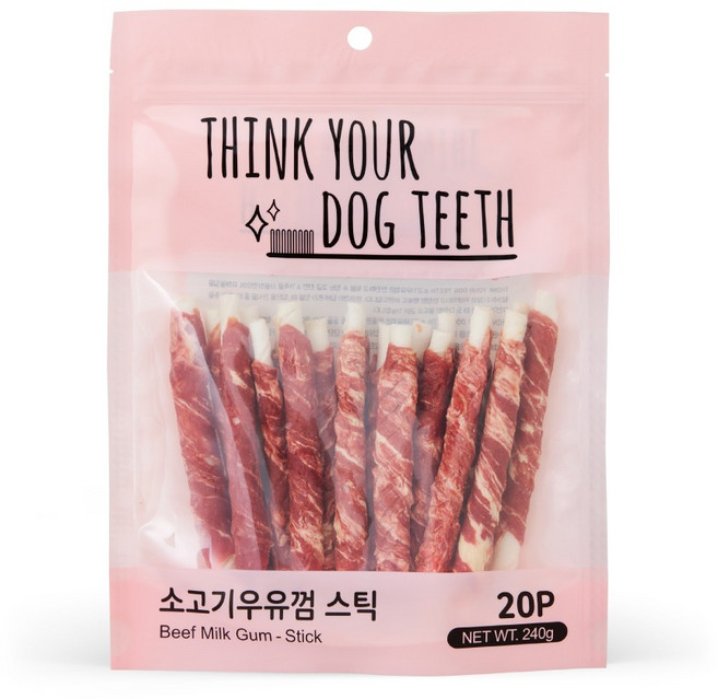 띵크유어도그티 소가죽우유껌 연어스틱 묶음, 1개, 240g, 소고기우유껌스틱