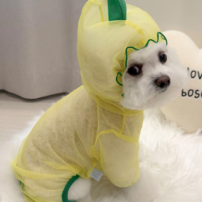 강아지 해충방지옷 후르츠 메쉬 올인원 진드기 버그가드, 1개, 옐로우