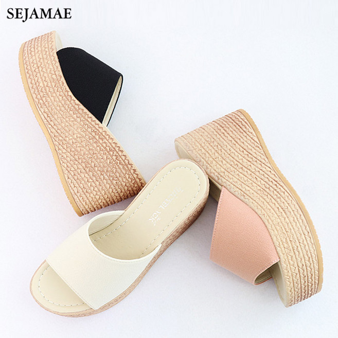 세자매 가벼운 여성통굽샌들 슬리퍼 9cm 키높이샌들 통굽슬리퍼