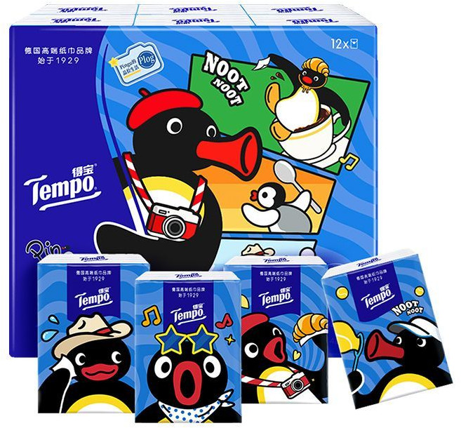 Tempo 得寶 Pingu 企鵝印花無香小包餐巾紙 12入, 1個, Pingu聯名無香手帕紙7片12包【Pingu聯名印花】