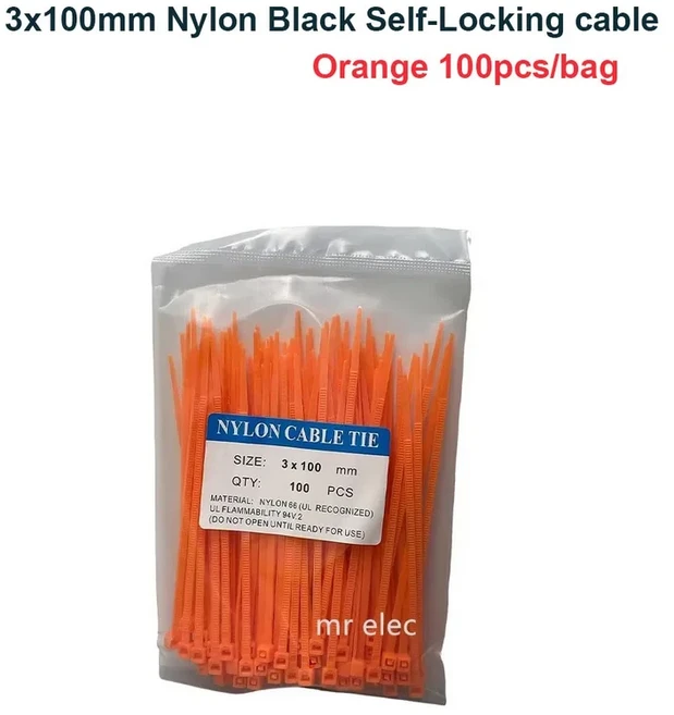 올스토어 100 pcs 11 색 5350mm 플라스틱 지퍼 타이 자동 잠금 나일론 케이블 슬리브 다채로운 와이어 바인, 05 orange