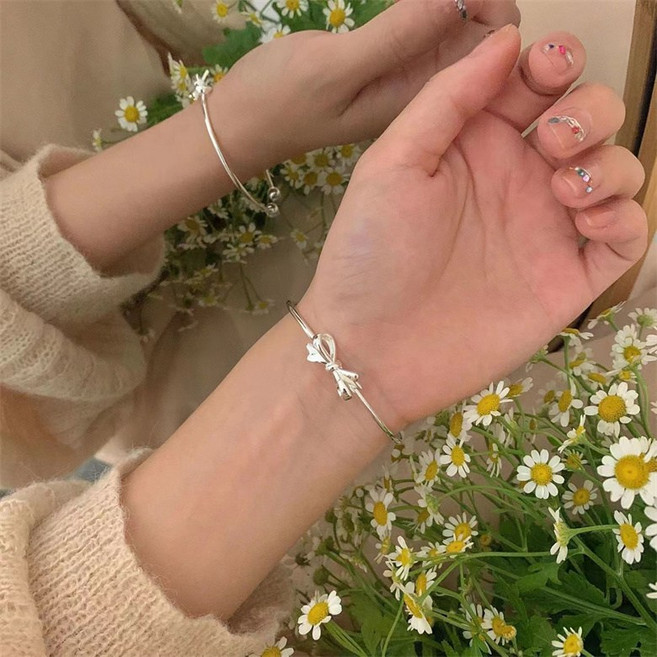 besteffie 여성 심플 팔찌 리본 디자인 실버 팔찌 패션 쥬얼리 두꺼운 30대생일선물 K71