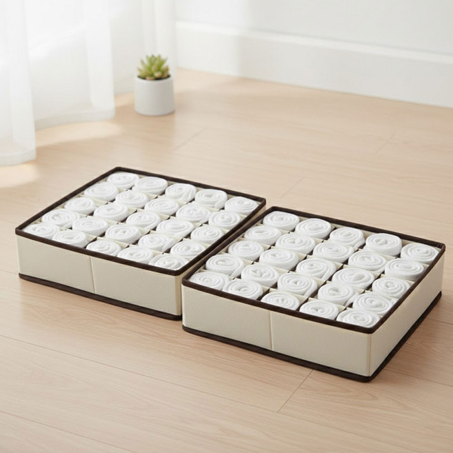 휴핏트 패브릭 세탁쉬운 접이식 양말 속옷 칸막이 정리함, 2개, 베이지