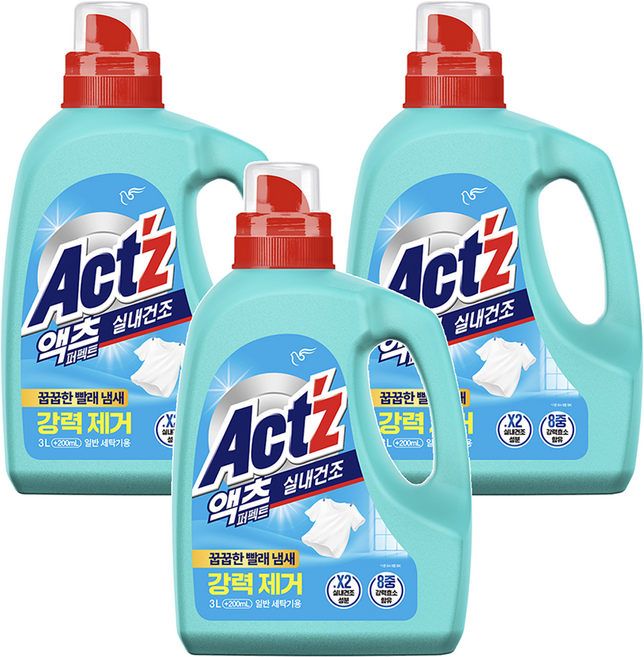 액츠 퍼펙트 실내건조 일반용 프레시 플로럴향 액상세제 본품, 3.2L, 3개