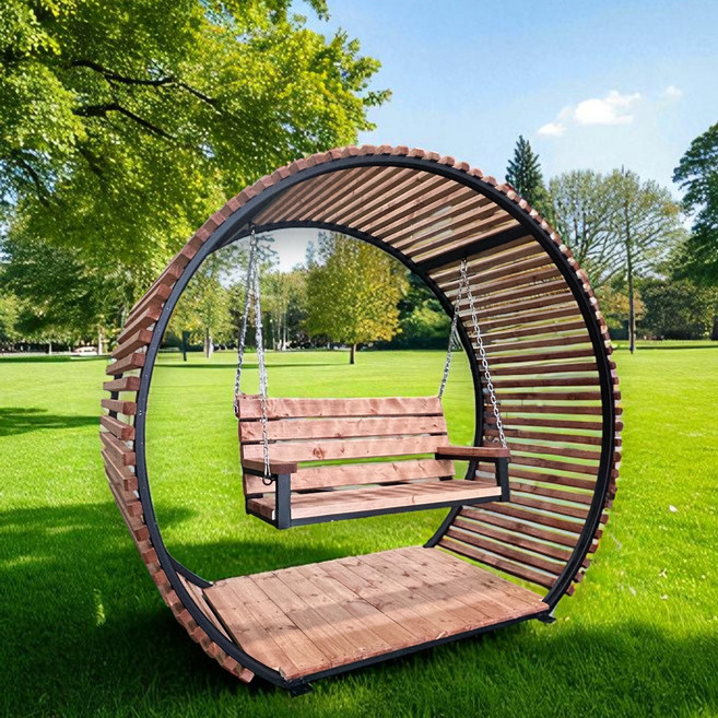 에코그린우드 야외그네 그네의자 스윙체어 2~3인용 포토존 애견카페 베이커리카페, 검정