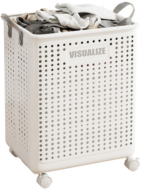 라이복 이동식 수납 접이식 빨래 바구니, 화이트 특대형