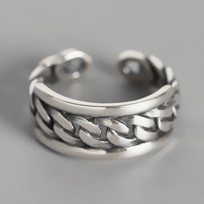 엘루아 실버925) 레트로 스타일 체인 꽈배기 반지