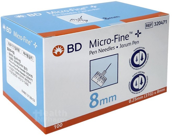 BD 마이크로 파인 펜니들 100입 31G 8mm 100개 멸균주사침 주사바늘 의료기기, 1개, 100개입